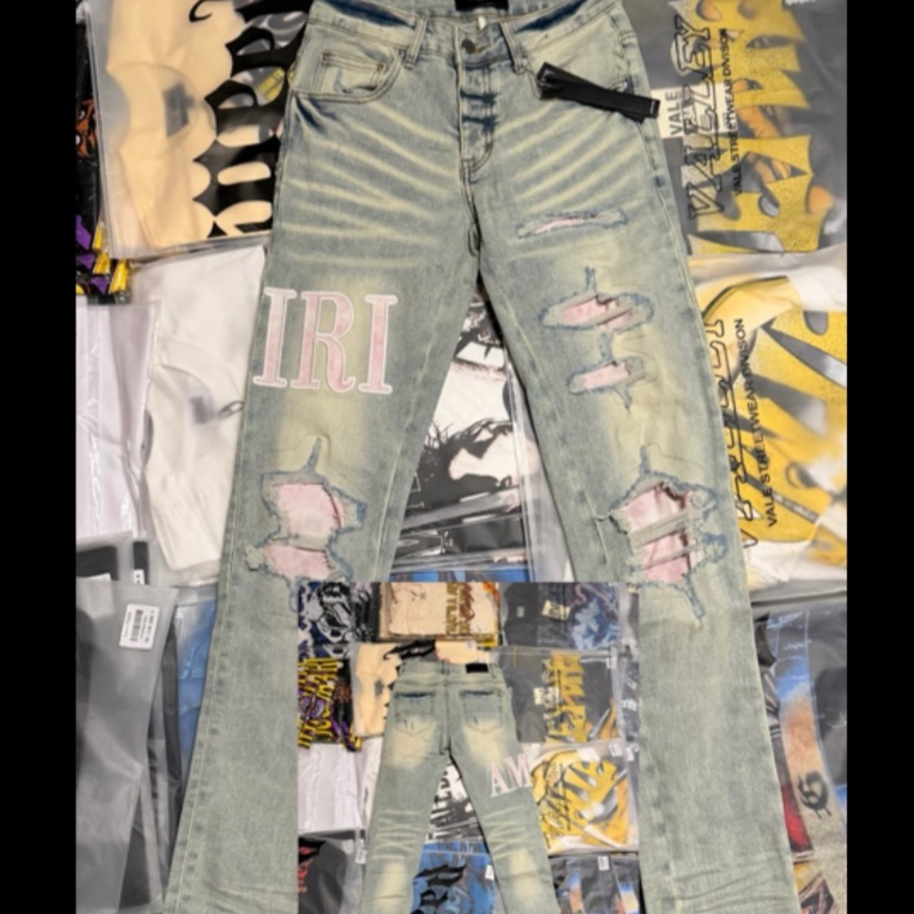 AMIRI Faded Blue Ripped Skinny Jeans